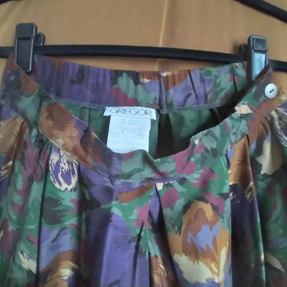 Gregor Green Floral Full Pleated Wool Blend Midi / Maxi Skirt Size 6P - Picture 5 of 6